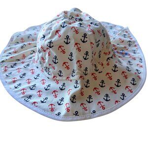 Bummis Sun Cap P/S 3-6M White Red Navy Anchor Print Cotton Polyester